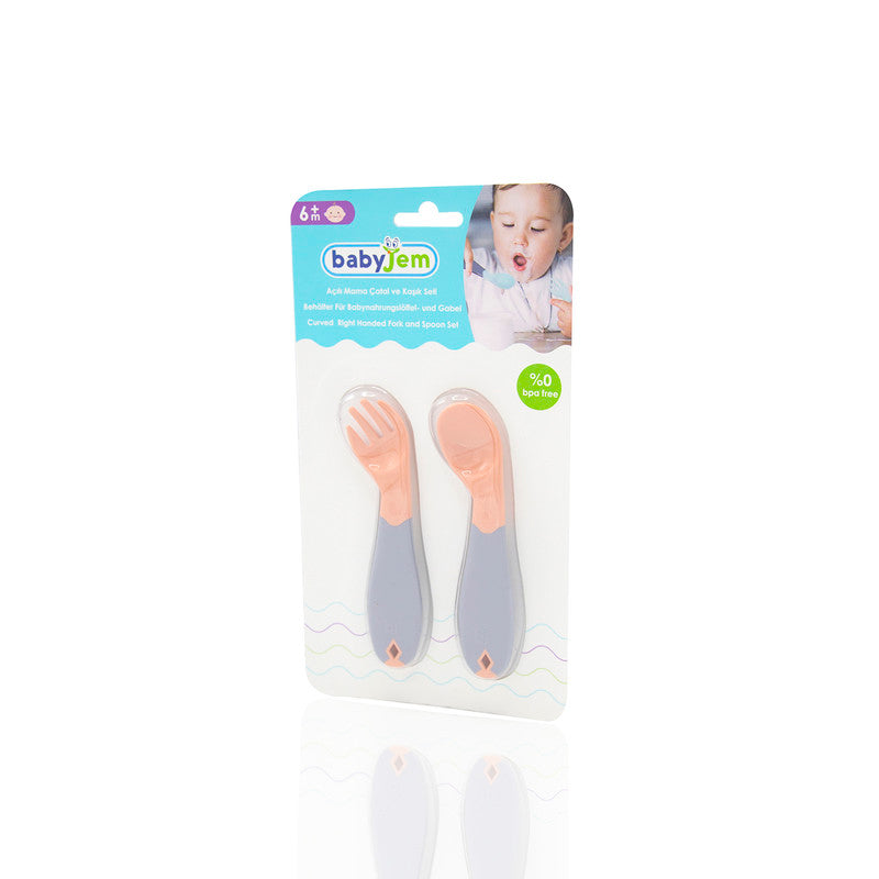 Babyjem Plastic Angled Fork & Spoon Set - Rose - Laadlee