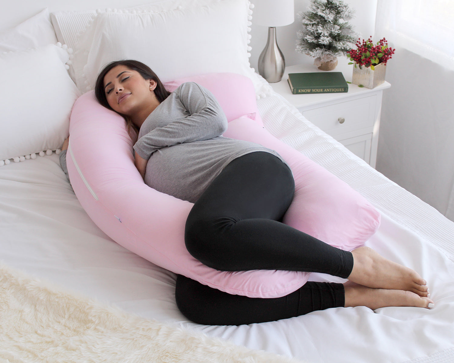 Pharmedoc U-Shape Pregnancy Pillow With Jersey Cover - Light Pink - Laadlee