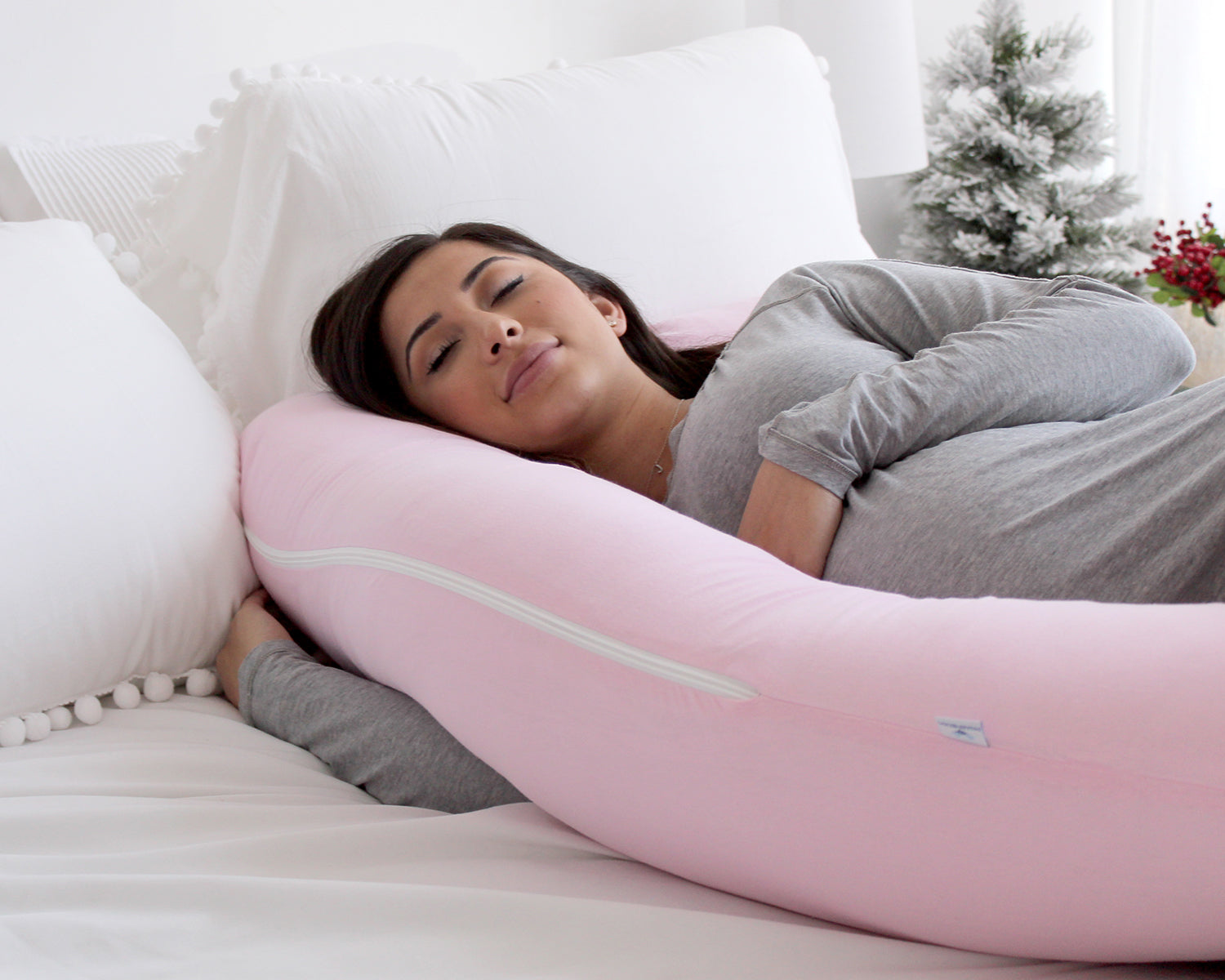 Pharmedoc U-Shape Pregnancy Pillow With Jersey Cover - Light Pink - Laadlee