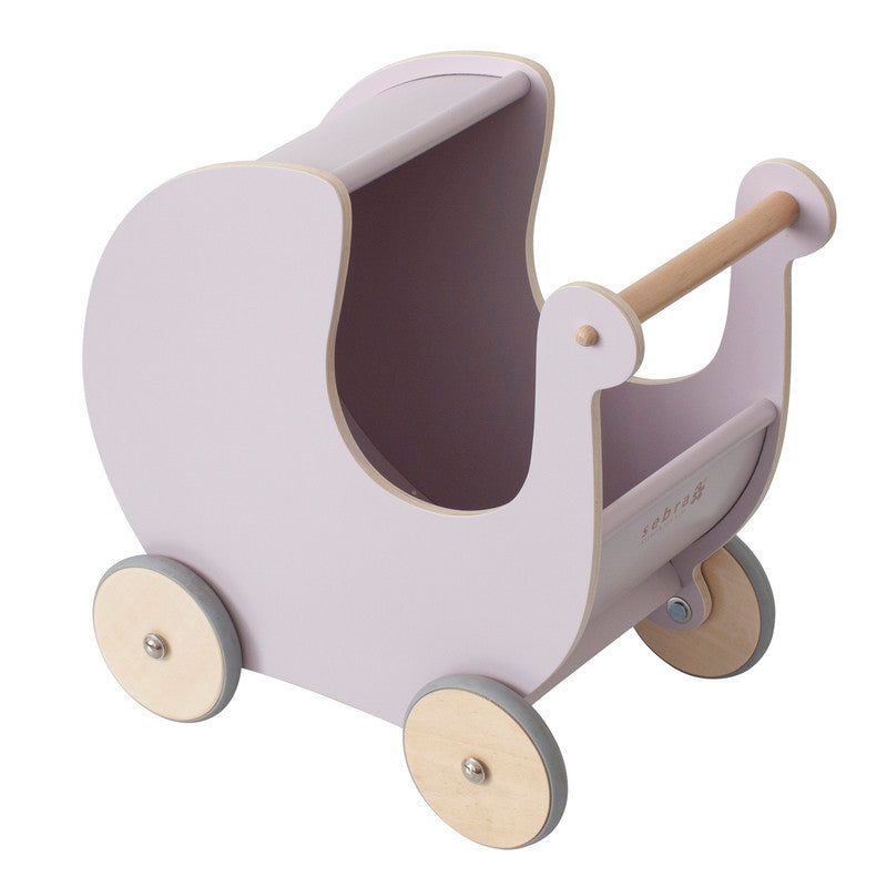 Sebra Wooden Doll Pram - Morning Cloud Pink - Laadlee