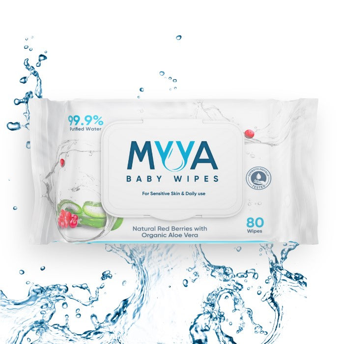 Myya Baby Wipes - Natural Red Berries with Organic Aloe Vera - Pack of 1 (80pcs) - Laadlee