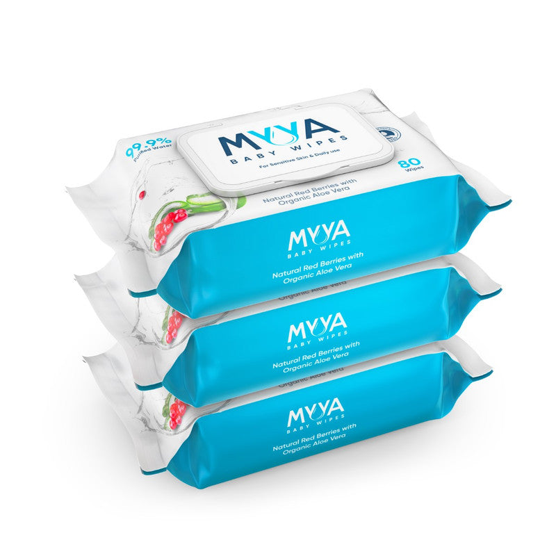 Myya Baby Wipes - Natural Red Berries with Organic Aloe Vera - Pack of 3 (240pcs)