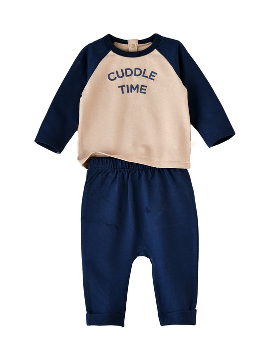 Elegant Kids Baby 2 Pcs Set - Cuddle Time Design - Beige & Navy