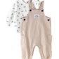 Elegant Kids Baby Boy Beige 'Little Cuddle' Overalls and Printed Long-Sleeve Set