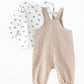 Elegant Kids Baby Boy Beige 'Little Cuddle' Overalls and Printed Long-Sleeve Set