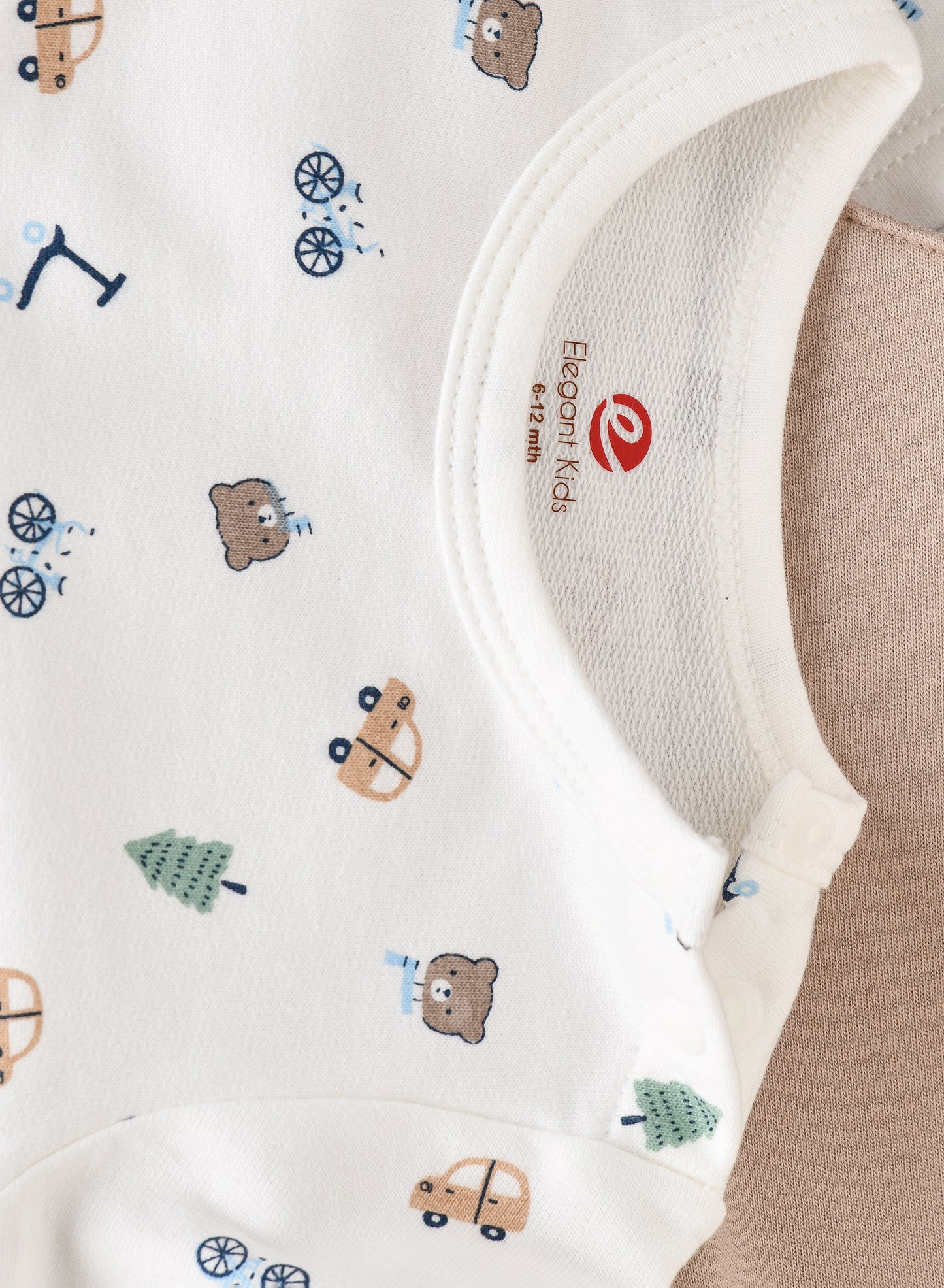 Elegant Kids Baby Boy Beige 'Little Cuddle' Overalls and Printed Long-Sleeve Set