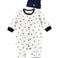 Elegant Kids Baby Boy Bear Printed Romper with Hat Set - White & Navy