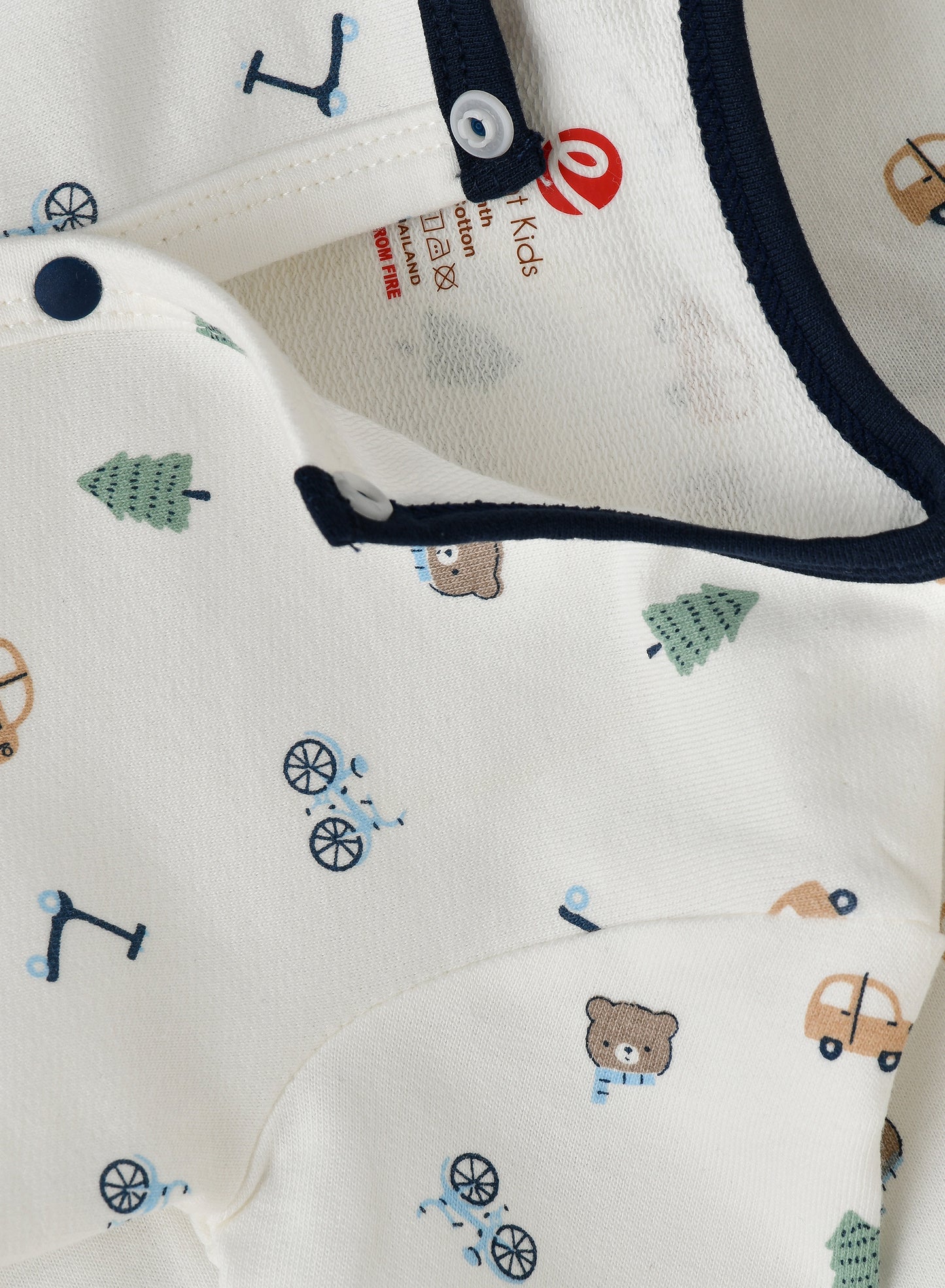 Elegant Kids Baby Boy Bear Printed Romper with Hat Set - White & Navy