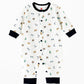 Elegant Kids Baby Boy Bear Printed Romper with Hat Set - White & Navy