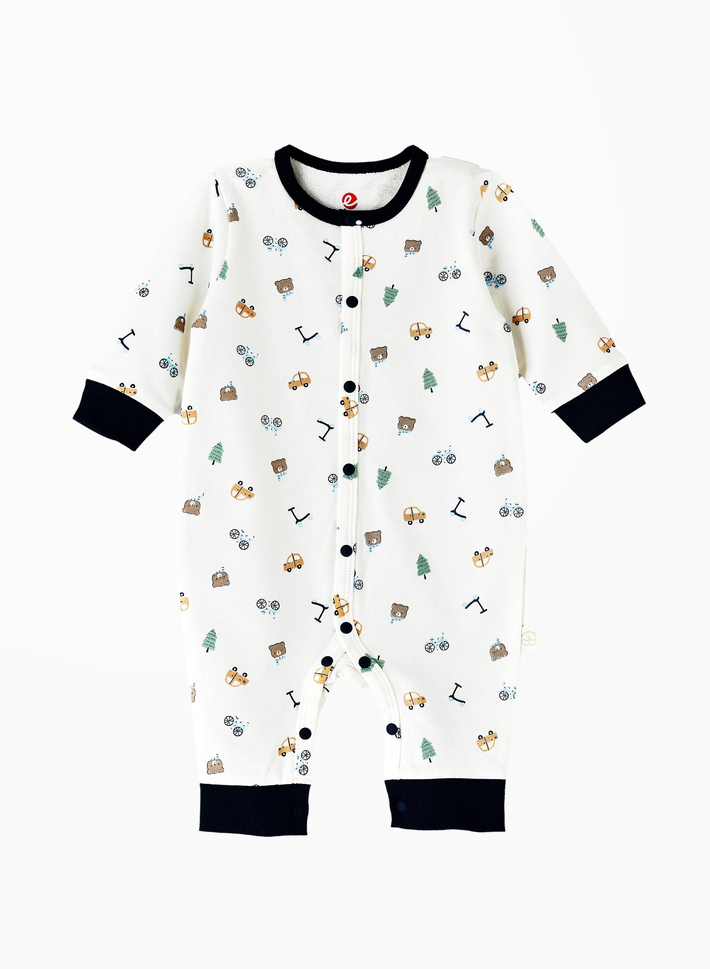 Elegant Kids Baby Boy Bear Printed Romper with Hat Set - White & Navy