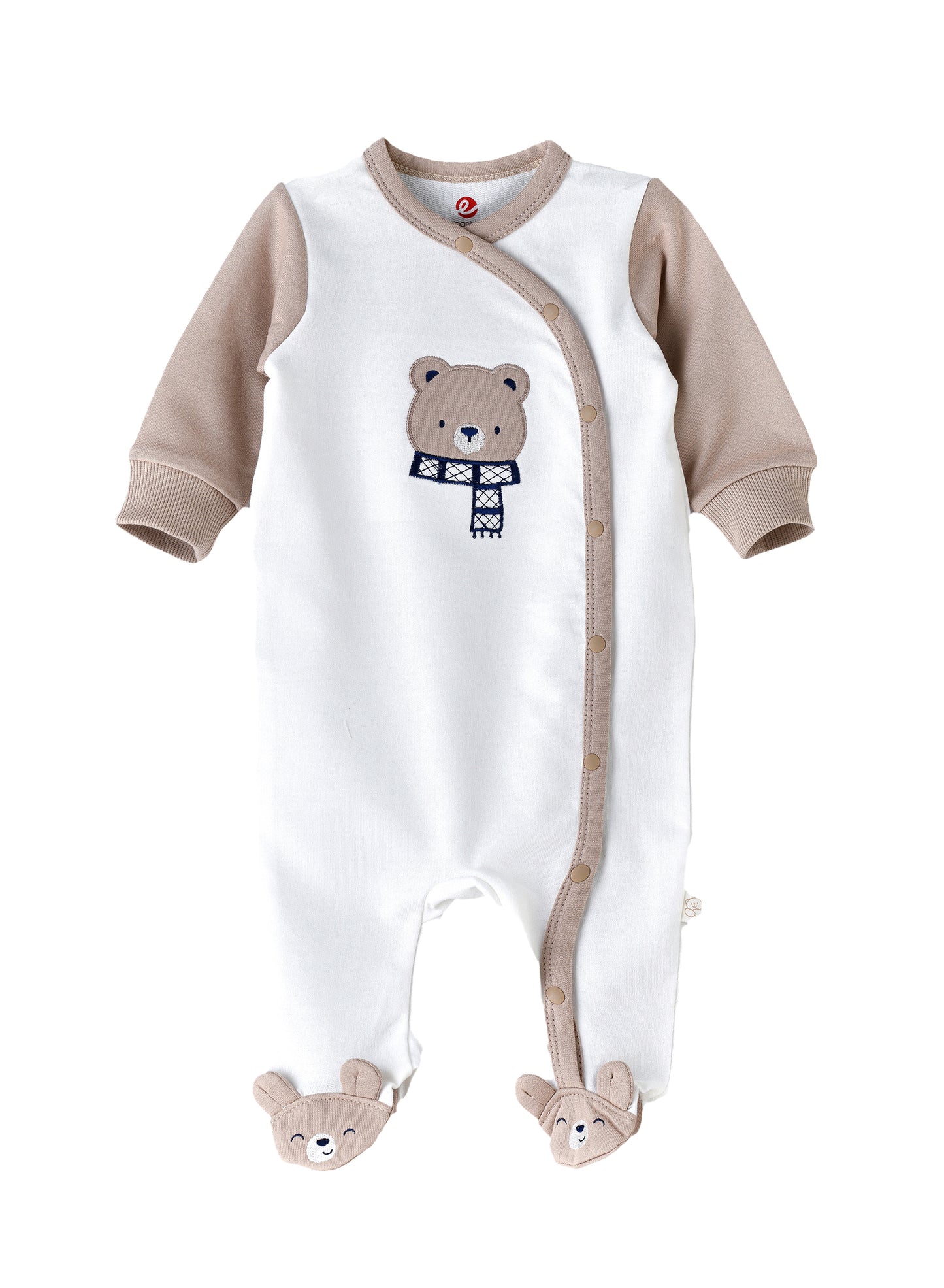 Elegant Kids Baby Boy Bear Footed Romper -  White & Beige