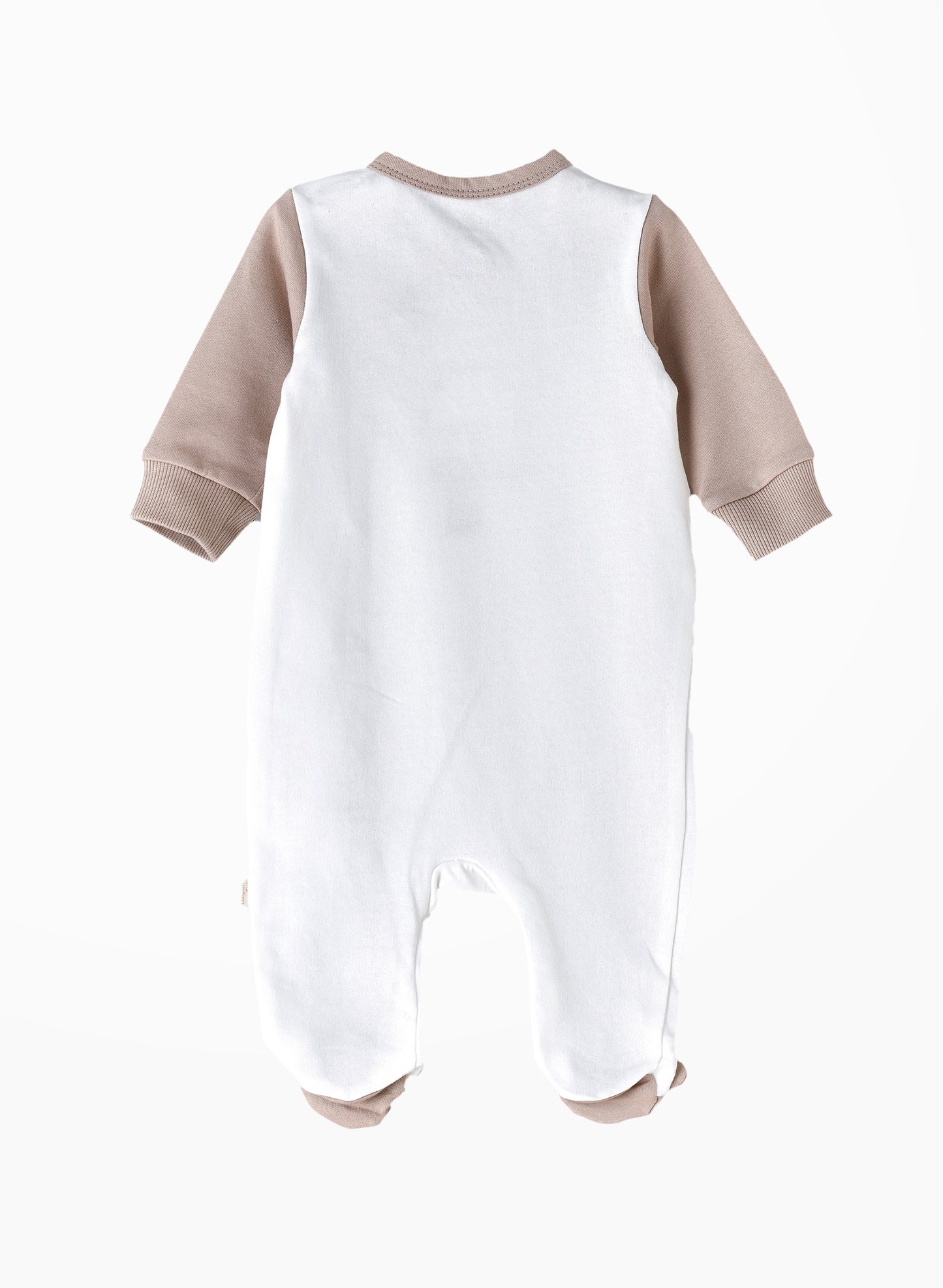 Elegant Kids Baby Boy Bear Footed Romper -  White & Beige