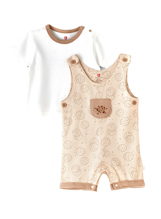 Elegant Kids Baby Romper Set with Cookie Print and Tee - Beige & White