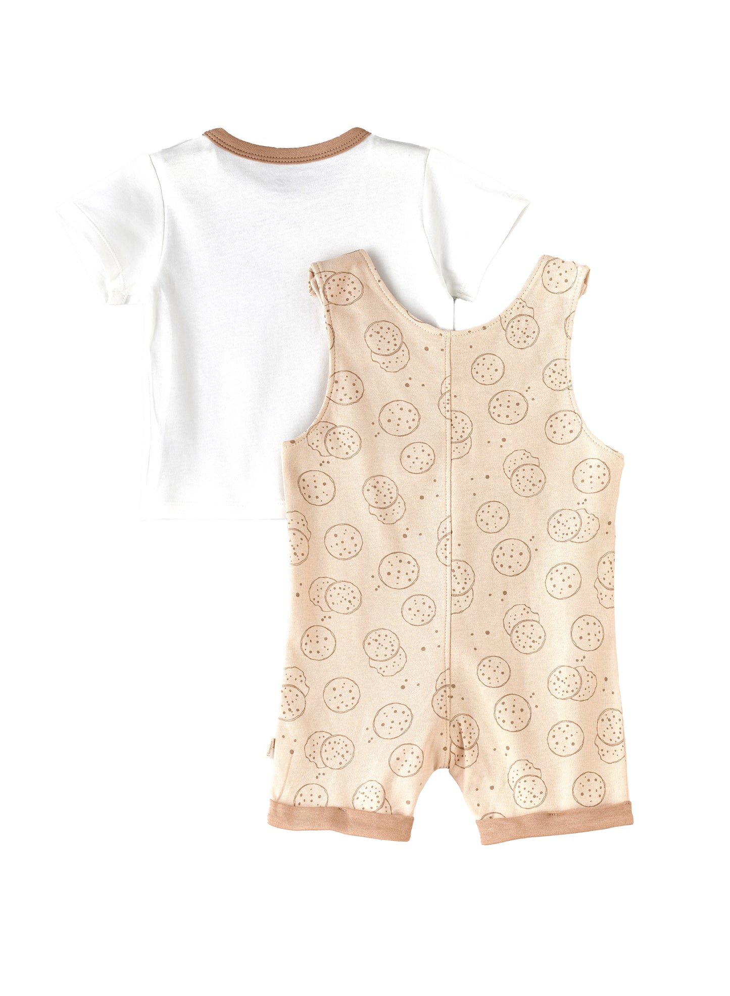 Elegant Kids Baby Romper Set with Cookie Print and Tee - Beige & White