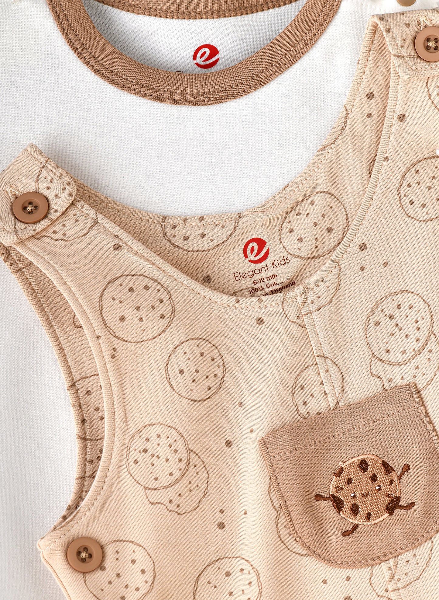 Elegant Kids Baby Romper Set with Cookie Print and Tee - Beige & White