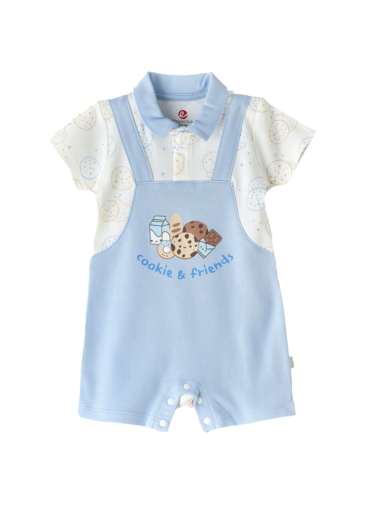 Elegant Kids Cookie & Friends Short Sleeves Romper - White & Blue