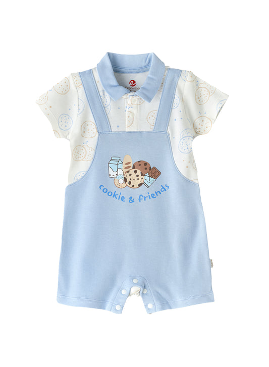 Elegant Kids Cookie & Friends Short Sleeves Romper - White & Blue