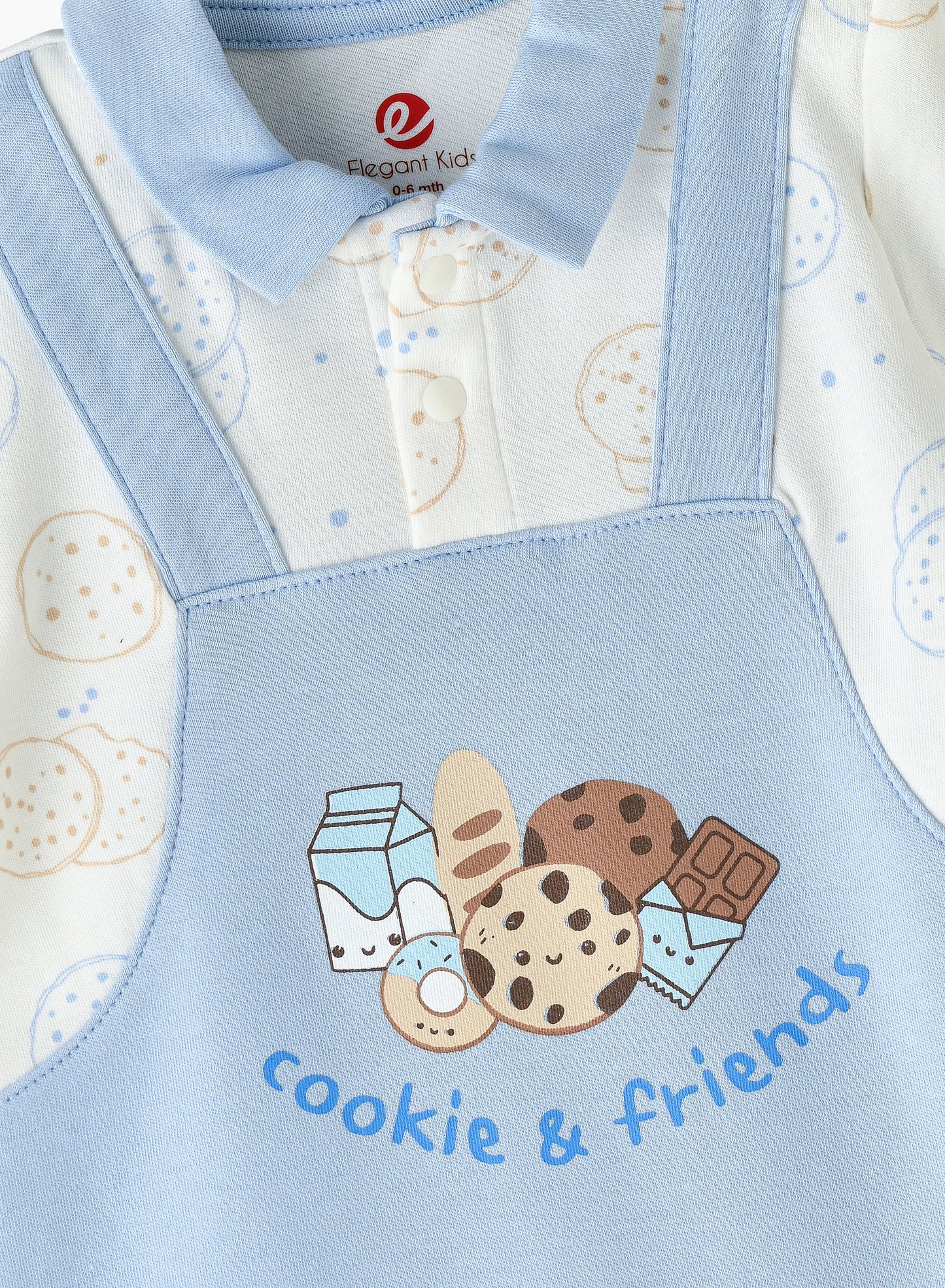 Elegant Kids Cookie & Friends Short Sleeves Romper - White & Blue