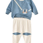 Elegant Kids Cozy Bear Kids Two-Piece Sweatshirt and Pants Set - White & Blue