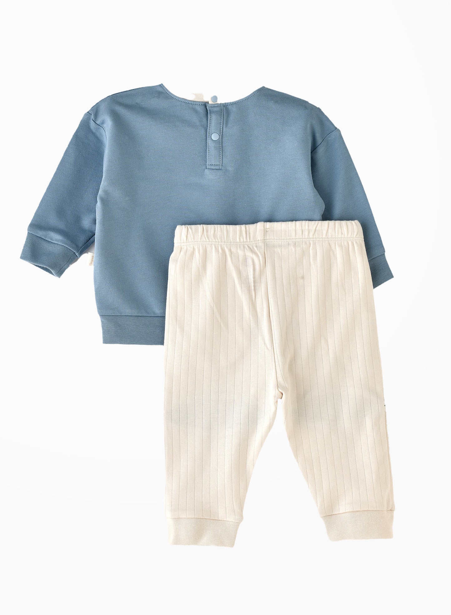 Elegant Kids Cozy Bear Kids Two-Piece Sweatshirt and Pants Set - White & Blue