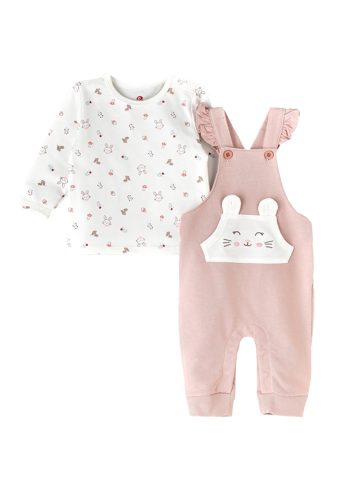 Elegant Kids Baby Girl Overalls and Printed Long-Sleeve Shirt Set - Pink