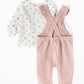 Elegant Kids Baby Girl Overalls and Printed Long-Sleeve Shirt Set - Pink