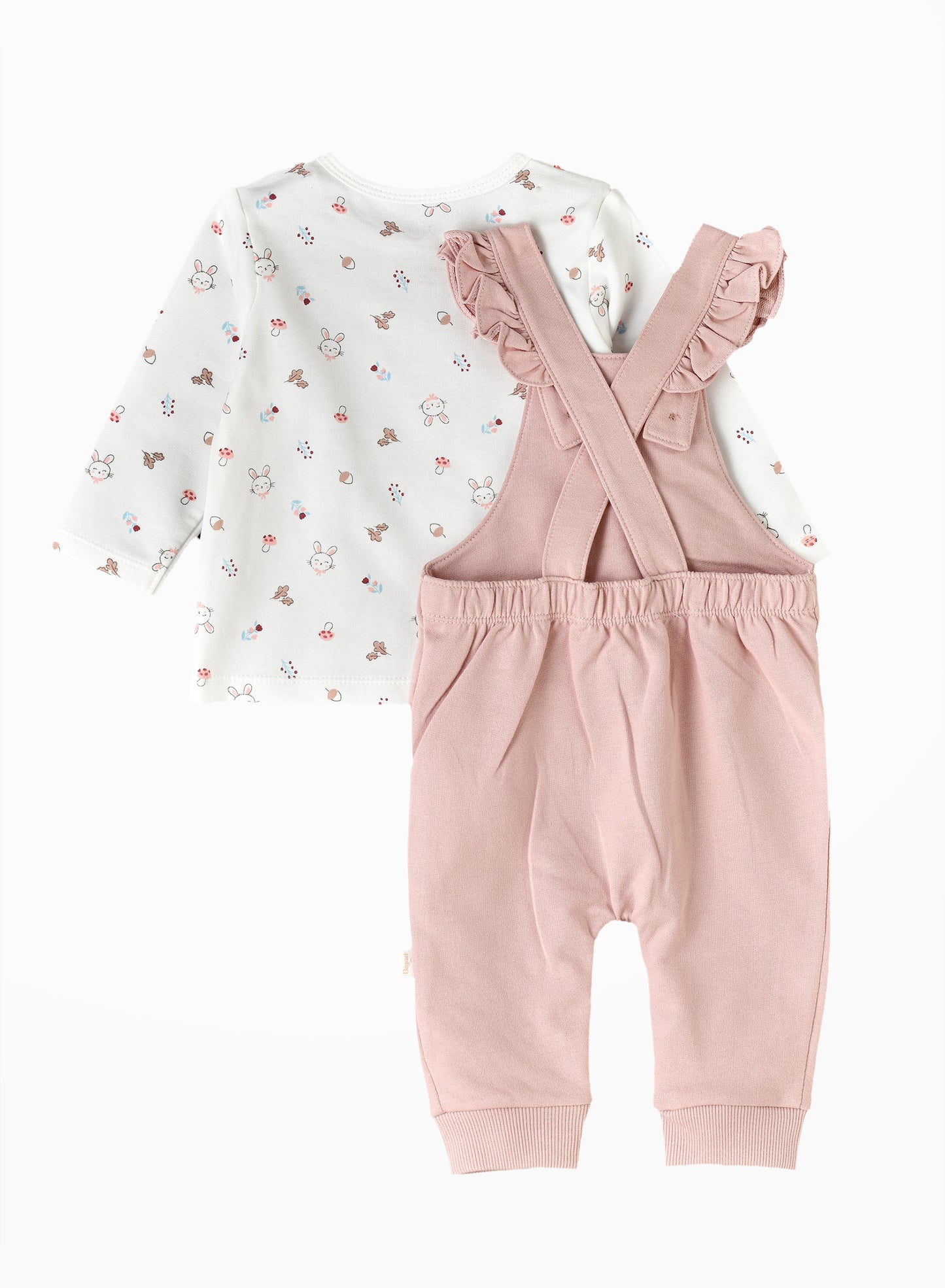 Elegant Kids Baby Girl Overalls and Printed Long-Sleeve Shirt Set - Pink