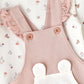 Elegant Kids Baby Girl Overalls and Printed Long-Sleeve Shirt Set - Pink