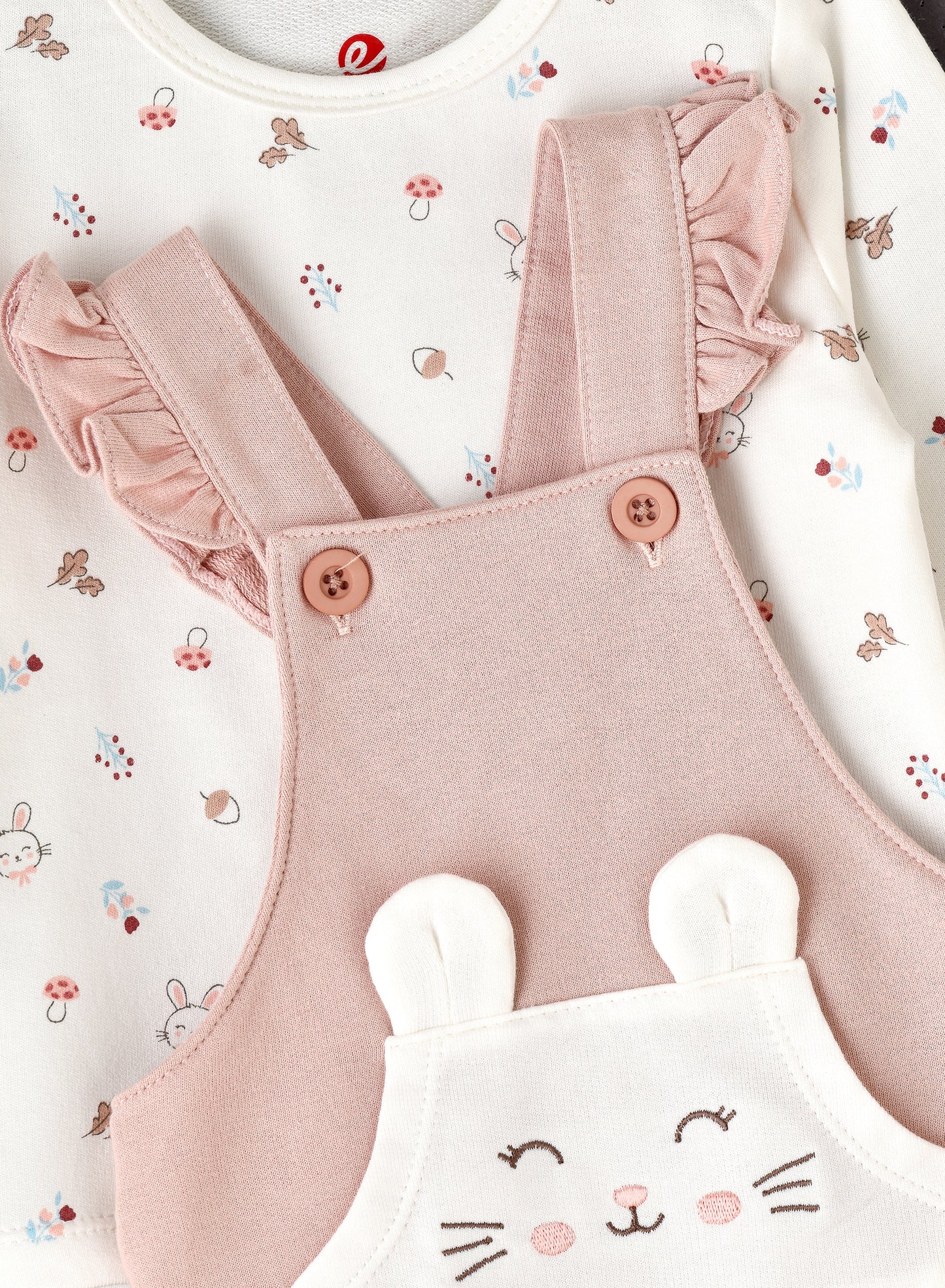 Elegant Kids Baby Girl Overalls and Printed Long-Sleeve Shirt Set - Pink