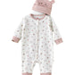 Elegant Kids Baby Onesie with Bunny Print and Hat - White