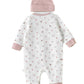 Elegant Kids Baby Onesie with Bunny Print and Hat - White