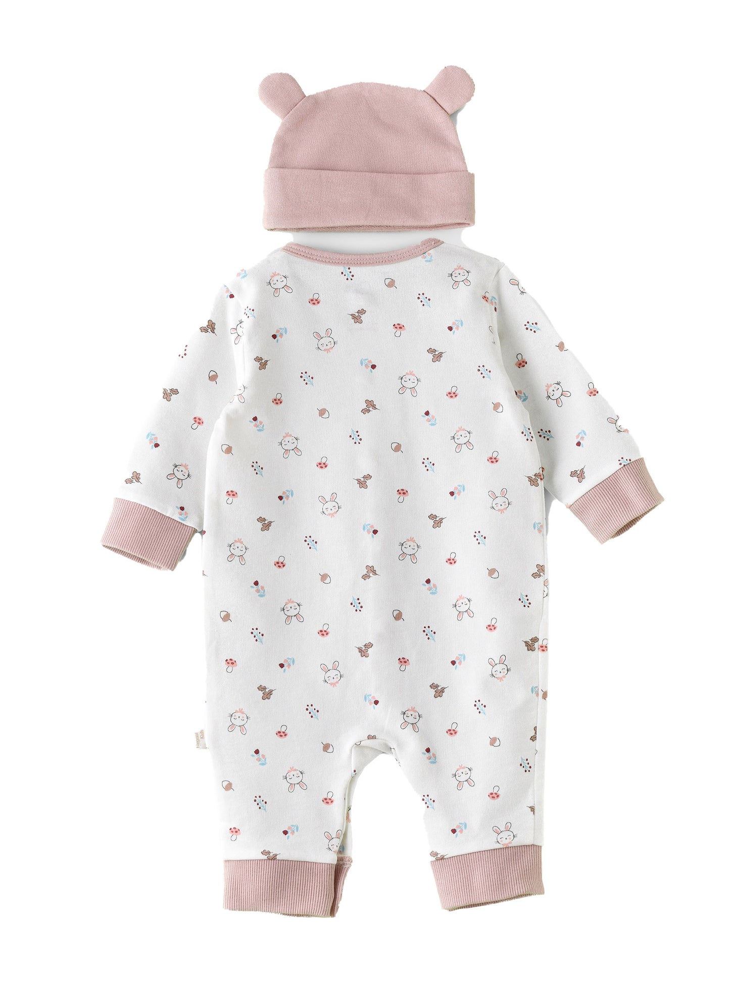 Elegant Kids Baby Onesie with Bunny Print and Hat - White