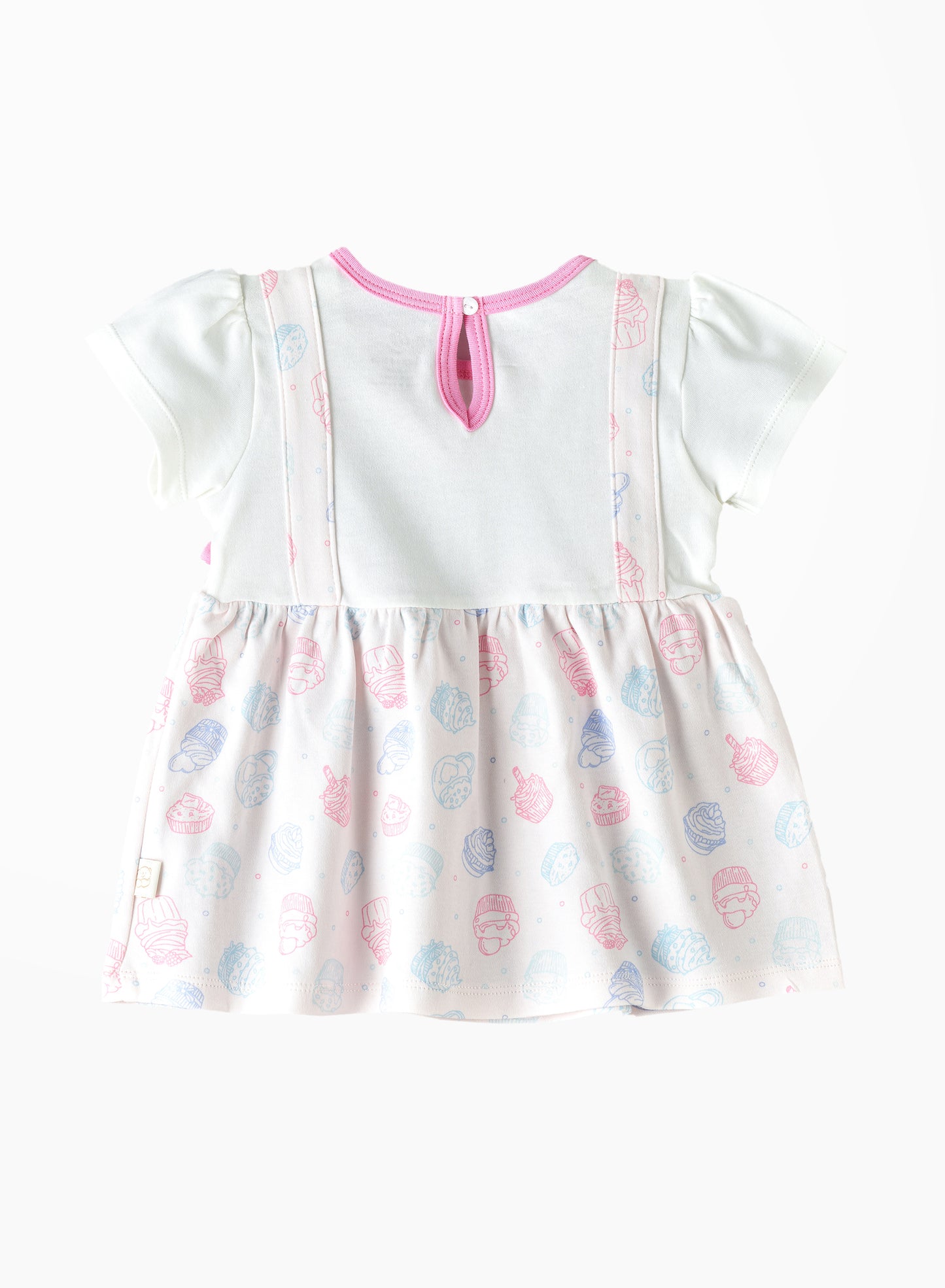 Elegant Kids All Over Cup Cake Printed Frock With Bloomer - White & Pink