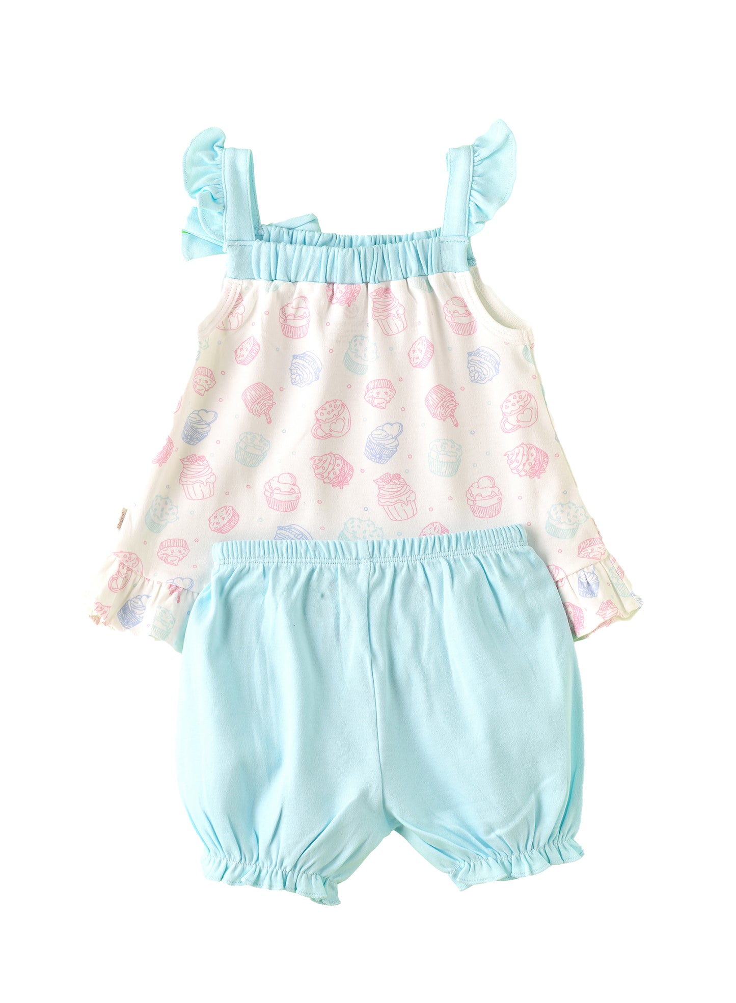 Elegant Kids Baby Cupcake Print Top and Shorts Set with Bows