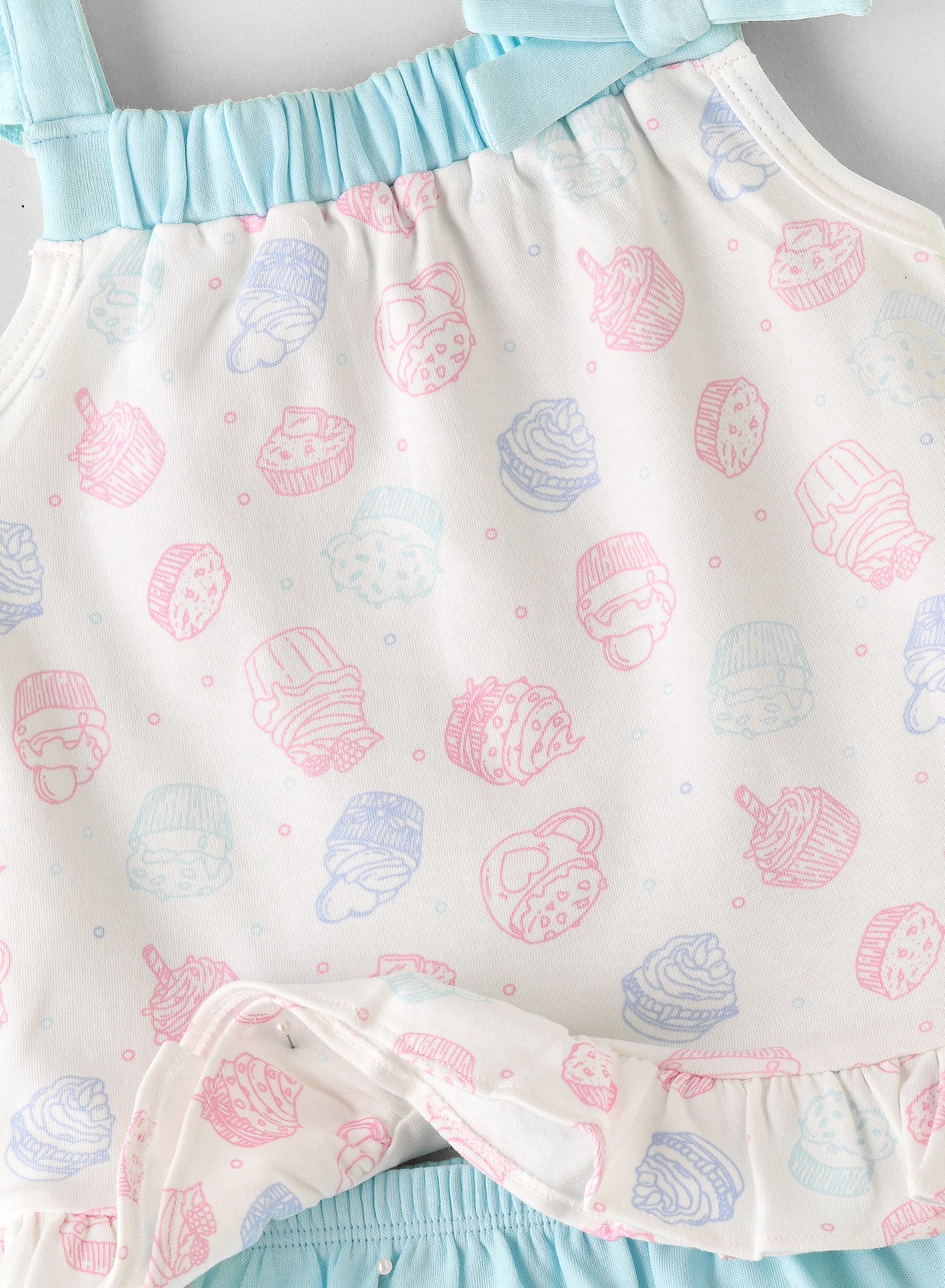 Elegant Kids Baby Cupcake Print Top and Shorts Set with Bows