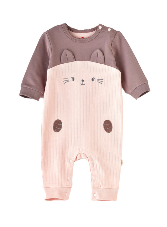 Elegant Kids Baby Cat-Themed Romper - Pink & Brown