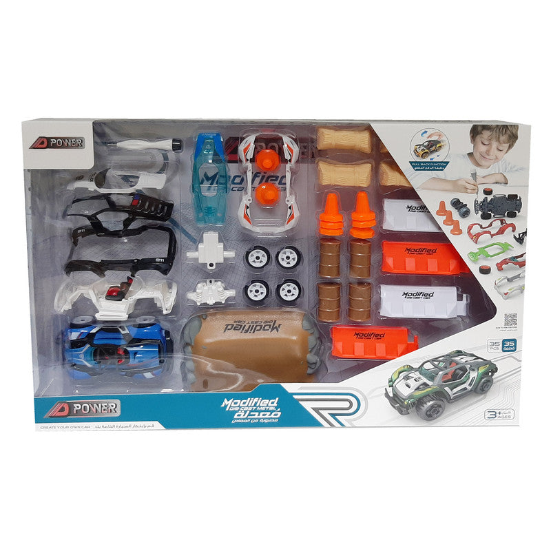 D-Power DIY Modified Race Car For Kids (35pcs) - Blue - Laadlee