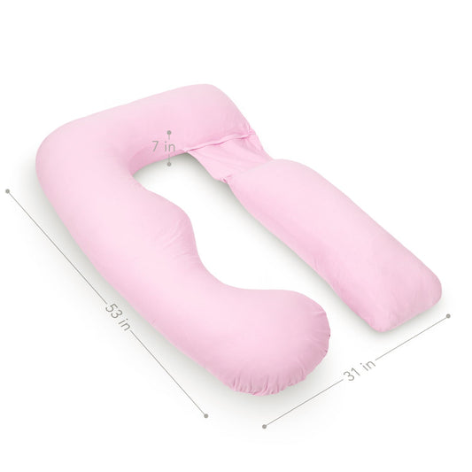 Pharmedoc U-Shape Pregnancy Pillow With Jersey Cover - Light Pink