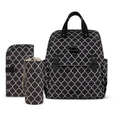 Little Story set of 3 Diaper Backpack with Changing Mat and Bottle Bag - Signature Black