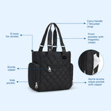 Little Story Quilted Diaper Bag with Stroller Straps and Changing Mat - Black (Set of 7)