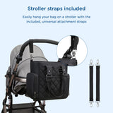 Little Story Quilted Diaper Bag with Stroller Straps and Changing Mat - Black (Set of 7)