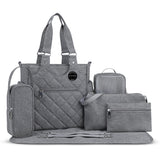 Little Story Quilted Diaper Bag with Stroller Straps and Changing Mat - Grey ( Set of 7)