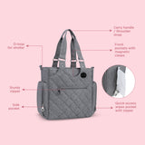Little Story Quilted Diaper Bag with Stroller Straps and Changing Mat - Grey ( Set of 7)