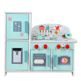 Little Story Wooden Kitchen With Refrigerator and Accessories - Teal