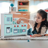 Little Story Wooden Kitchen With Refrigerator and Accessories - Teal
