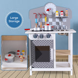 Little Story Wooden Kitchen With Wall Clock - Slate Grey
