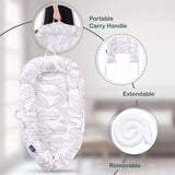 Little Story Soft Breathable Fiberfill Newborn Lounger Bed - Flora White Grey