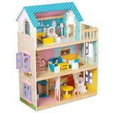 Little Story Wooden Dollhouse 3 floors w/ Furniture, Accessories & Dolls - Multicolor