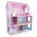 Little Story Wooden Dollhouse Triple Floor Castle Villa w/ Furniture and Accessories - Pink