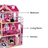 Little Story Wooden Dollhouse Triple Floor Extra large w/ Escalator, Furniture and Accessories - Pink